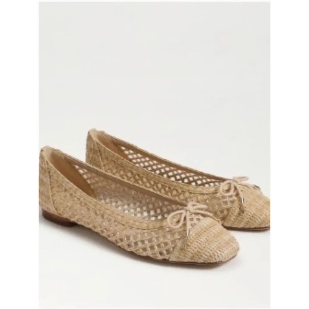Sam Edelman Beige Woven Bow Ballet Flats